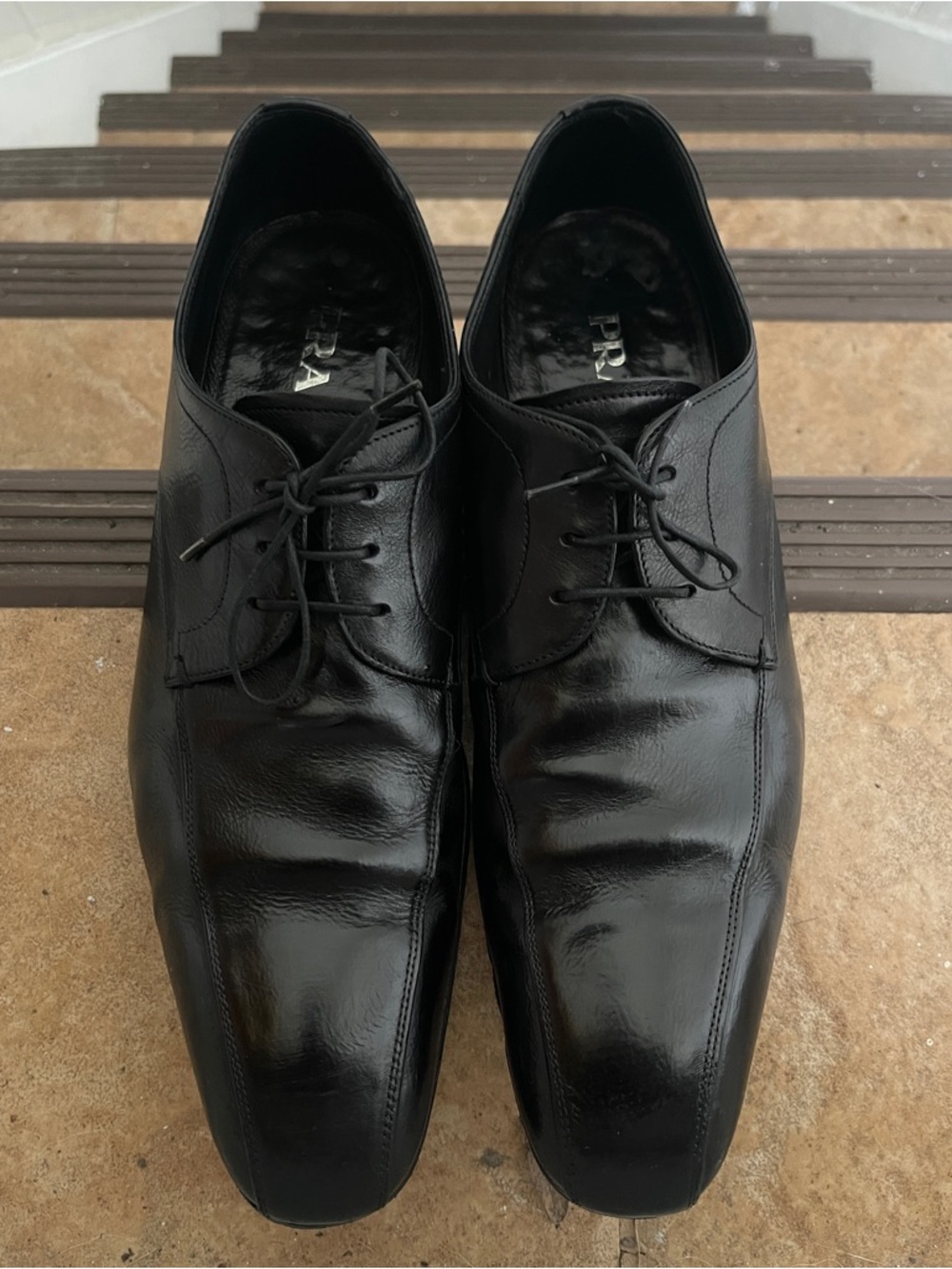 Prada Men's Black Leather Lace-Up Oxfords